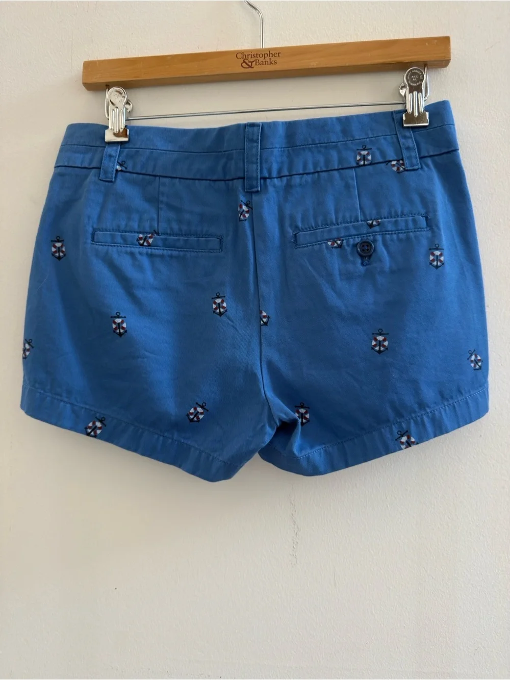 NWT J.Crew Chino Shorts Blue Nautical Anchor Embroidered Size 0 Coastal Preppy